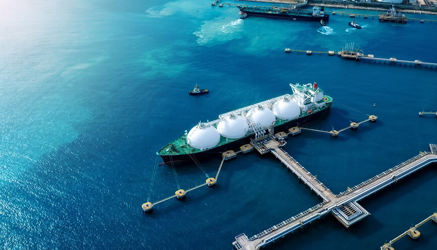 LNG carrier docked at liquefied natural gas terminal